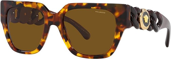 VERSACE WOMAN SUNGLASSES HAVANA FRAME, DARK BROWN POLARIZED LENSES, 53