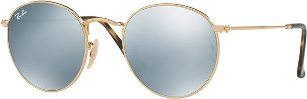 RAY-BAN ROUND FLAT LENS SUNGLASSES, GOLD/GREY FLASH, RB3447N 50