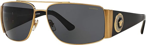 VERSACE MAN SUNGLASSES GOLD FRAME, DARK GREY - POLAR LENSES, 63