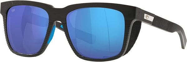 COSTA MAN SUNGLASSES NET GRAY WITH BLUE RUBBER FRAME, BLUE MIRROR LENSES, 55