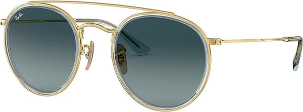 RAY-BAN DOUBLE BRIDGE ROUND SUNGLASSES, GOLD/BLUE GRADIENT GREY, RB3647N 51