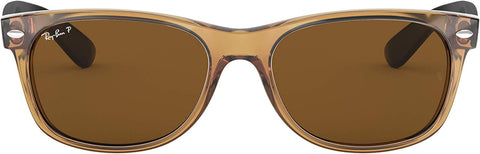 RAY-BAN MEN'S WAYFARER SQUARE SUNGLASSES, HONEY/POLARIZED B-15 BROWN, RB2132 55