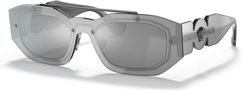 VERSACE MAN SUNGLASSES TRANSPARENT GREY MIRROR SILVER FRAME, LIGHT GREY MIRROR SILVER LENSES, 51