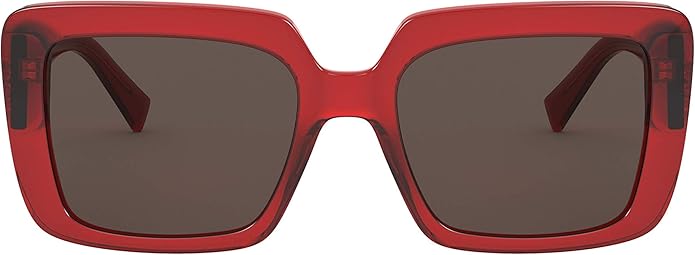 VERSACE WOMAN SUNGLASSES TRANSPARENT RED FRAME, DARK BROWN LENSES, 54