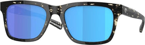 COSTA DEL MAR MENS TYBEE RECTANGULAR SUNGLASSES, SHINY BLACK KELP/BLUE MIRRORED POLARIZED-580G, 52