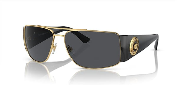 VERSACE MAN SUNGLASSES GOLD FRAME, DARK GREY LENSES, 63