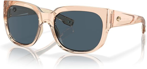 COSTA DEL MAR WOMEN'S WATERWOMAN POLARIZED RECTANGULAR SUNGLASSES, SHINY PALM TORTOISE/COPPER SILVER MIRRORED POLARIZED-580G, 55