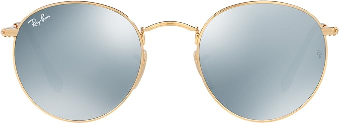 RAY-BAN ROUND FLAT LENS SUNGLASSES, GOLD/GREY FLASH, RB3447N 50