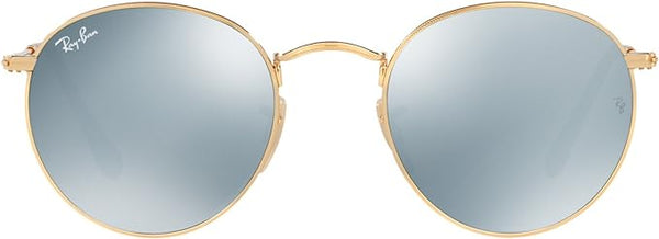 RAY-BAN ROUND FLAT LENS SUNGLASSES, GOLD/GREY FLASH, RB3447N 50