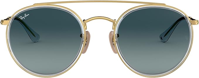 RAY-BAN DOUBLE BRIDGE ROUND SUNGLASSES, GOLD/BLUE GRADIENT GREY, RB3647N 51