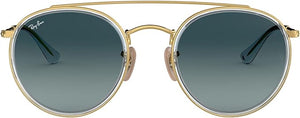 RAY-BAN DOUBLE BRIDGE ROUND SUNGLASSES, GOLD/BLUE GRADIENT GREY, RB3647N 51