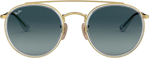 RAY-BAN DOUBLE BRIDGE ROUND SUNGLASSES, GOLD/BLUE GRADIENT GREY, RB3647N 51