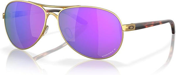 OAKLEY WOMEN'S FEEDBACK AVIATOR SUNGLASSES, SATIN GOLD/PRIZM VIOLET POLARIZED, OO4079 59