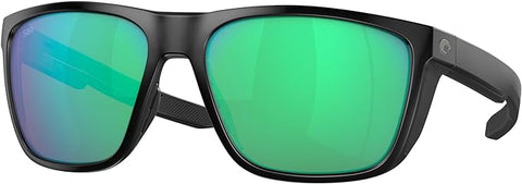 COSTA DEL MAR MENS FERG SQUARE SUNGLASSES, MATTE BLACK/GREEN MIRRORED POLARIZED-580P, 59