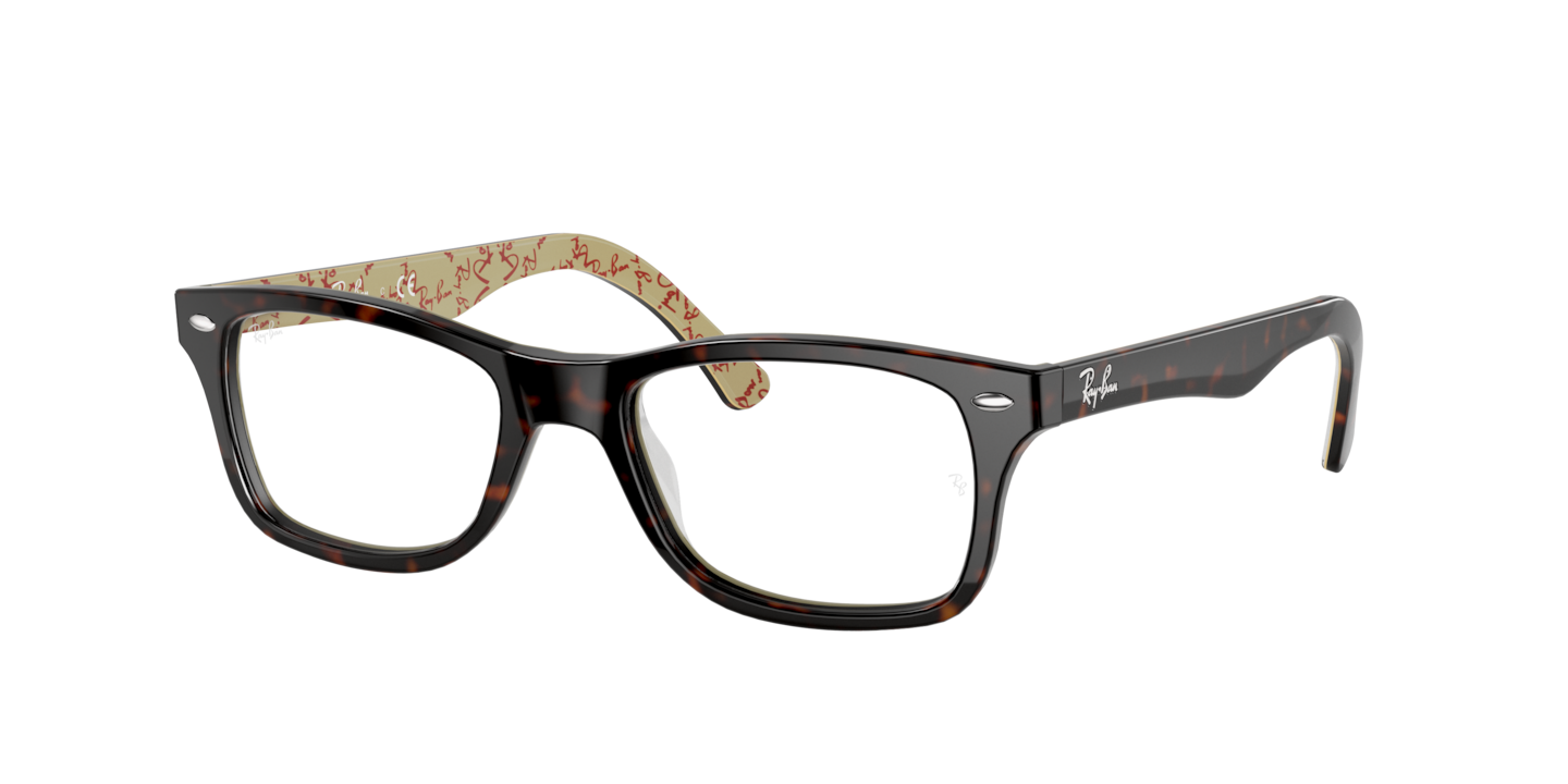 RAY-BAN RB5228 OPTICS DARK HAVANA ON BEIGE TEXTURE/CLEAR, 53