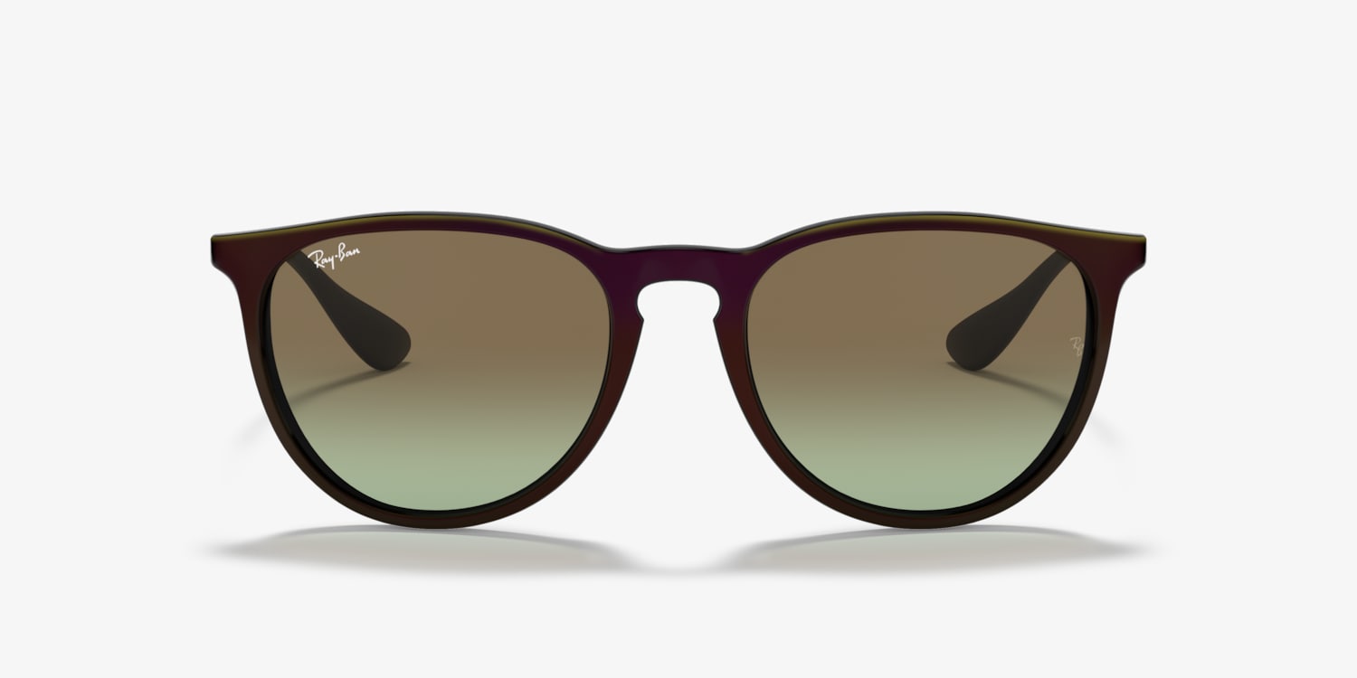 RAY-BAN ERIKA ROUND SUNGLASSES, MIRRORED BLUE ON LIGHT BROWN/BROWN GRADIENT DARK BROWN, RB4171 54