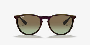 RAY-BAN ERIKA ROUND SUNGLASSES, MIRRORED BLUE ON LIGHT BROWN/BROWN GRADIENT DARK BROWN, RB4171 54