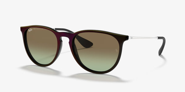 RAY-BAN ERIKA ROUND SUNGLASSES, MIRRORED BLUE ON LIGHT BROWN/BROWN GRADIENT DARK BROWN, RB4171 54