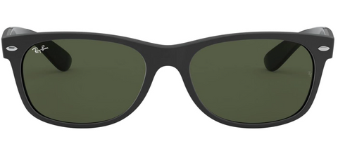 MEN'S WAYFARER SQUARE SUNGLASSES, RUBBER BLACK ON BLACK/G-15 GREEN, RB2132 55