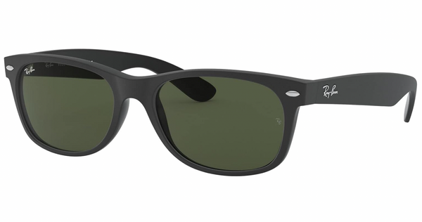 RAY-BAN MEN'S WAYFARER SQUARE SUNGLASSES, RUBBER BLACK ON BLACK/G-15 GREEN, RB2132 52