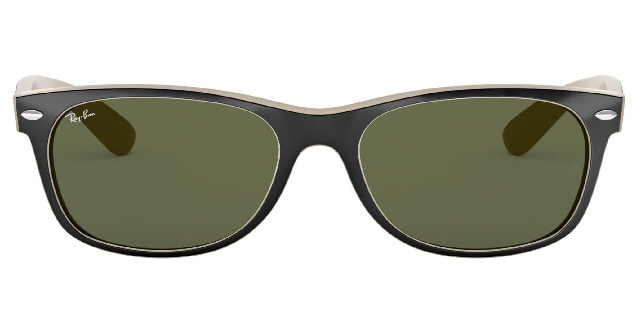 RAY-BAN MEN'S WAYFARER SQUARE SUNGLASSES, BLACK ON BEIGE/G-15 GREEN, RB2132 52