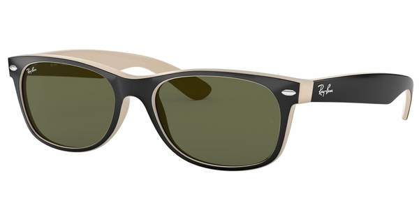 RAY-BAN MEN'S WAYFARER SQUARE SUNGLASSES, BLACK ON BEIGE/G-15 GREEN, RB2132 52