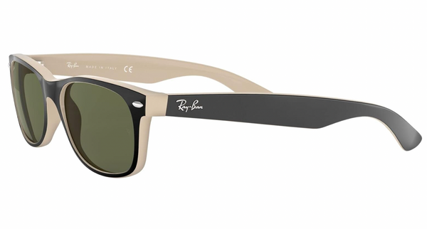 RAY-BAN MEN'S WAYFARER SQUARE SUNGLASSES, BLACK ON BEIGE/G-15 GREEN, RB2132 52