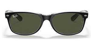 RAY-BAN MEN'S WAYFARER SQUARE SUNGLASSES, BLACK ON TRANSPARENT/G-15 GREEN, RB2132 55