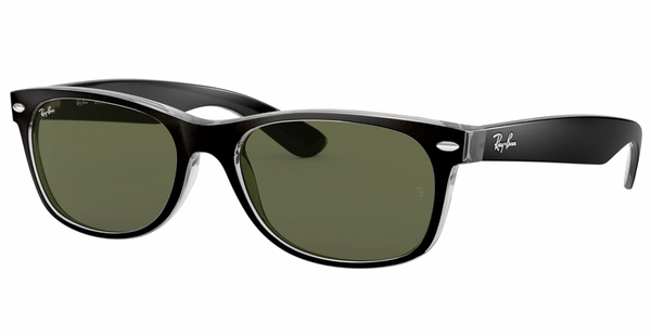 RAY-BAN WOMEN'S WAYFARER SQUARE SUNGLASSES, BLACK ON TRANSPARENT/G-15 GREEN, RB2132 55