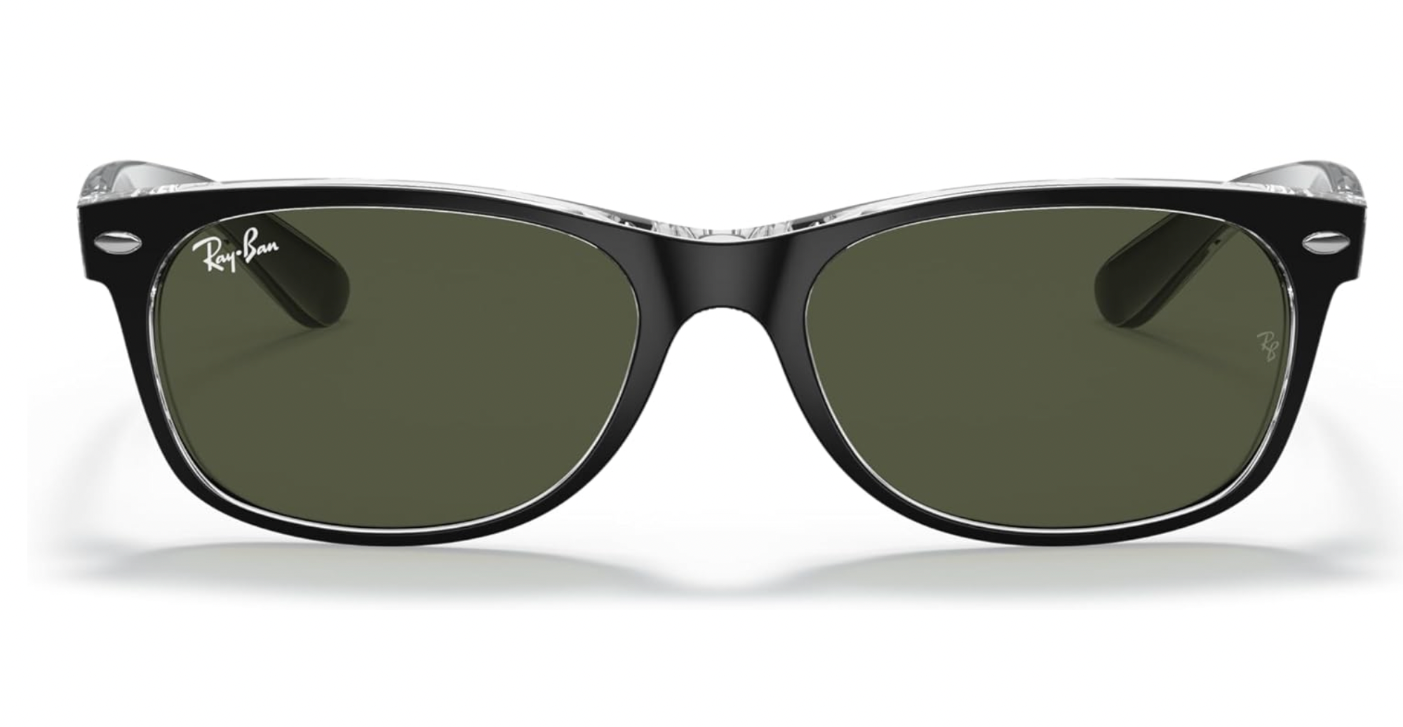 RAY-BAN WOMEN'S WAYFARER SQUARE SUNGLASSES, BLACK ON TRANSPARENT/G-15 GREEN, RB2132 55