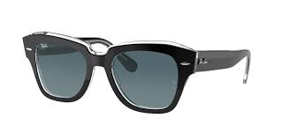 RAY-BAN STATE STREET POLISHED BLACK ON BROWN/GREY/BLUE GRADIENT, 52