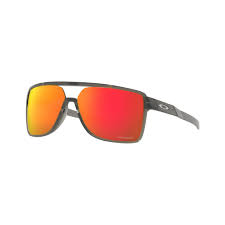 OAKLEY MEN'S OO9147 CASTEL RECTANGULAR SUNGLASSES, MATTE GREY SMOKE/PRIZM RUBY, 63