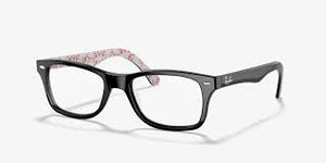 RAY-BAN TRANSPARENT SQUARE UNISEX EYEGLASSES  TOP BLACK & TEXTURE WHITE/TRANSPARENT, 50