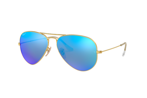 RAY-BAN AVIATOR FLASH LENSES Polarized Matte Gold/Blue, 58