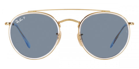 RAY-BAN ROUND DOUBLE BRIDGE POLISHED ARISTA GOLD/BLUE, 51