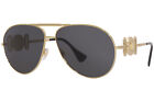 VERSACE VE2249 100287 SUNGLASSES GOLD/DARK GREY LENSES PILOT SHAPE 44