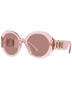 VERSACE WOMAN SUNGLASSES TRANSPARENT PINK FRAME, LIGHT BROWN LENSES, 55