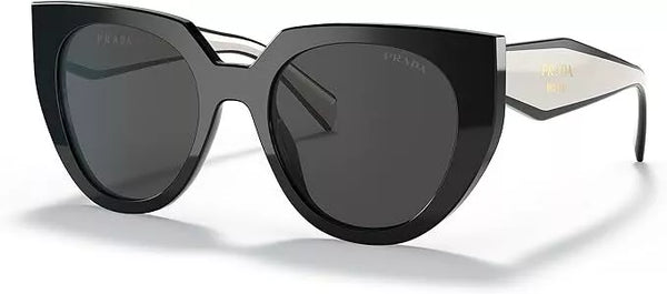 Prada PR 14WS 09Q5S052 Black/Talc/Dark Grey Cat Eye Sunglasses