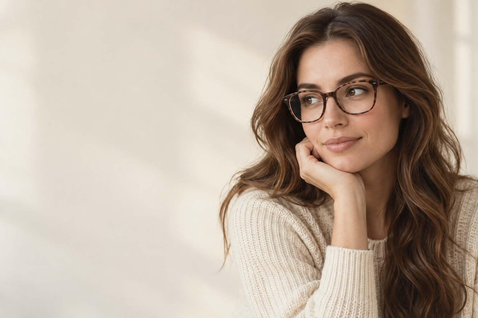Woman wearing tortoiseshell eyeglasses